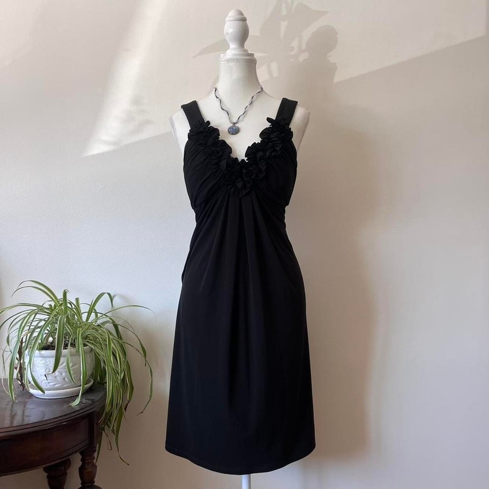 Vintage y2k Black Ruffle Midi Dress Womens Sz 12 Dakrfairycore Formal Holiday